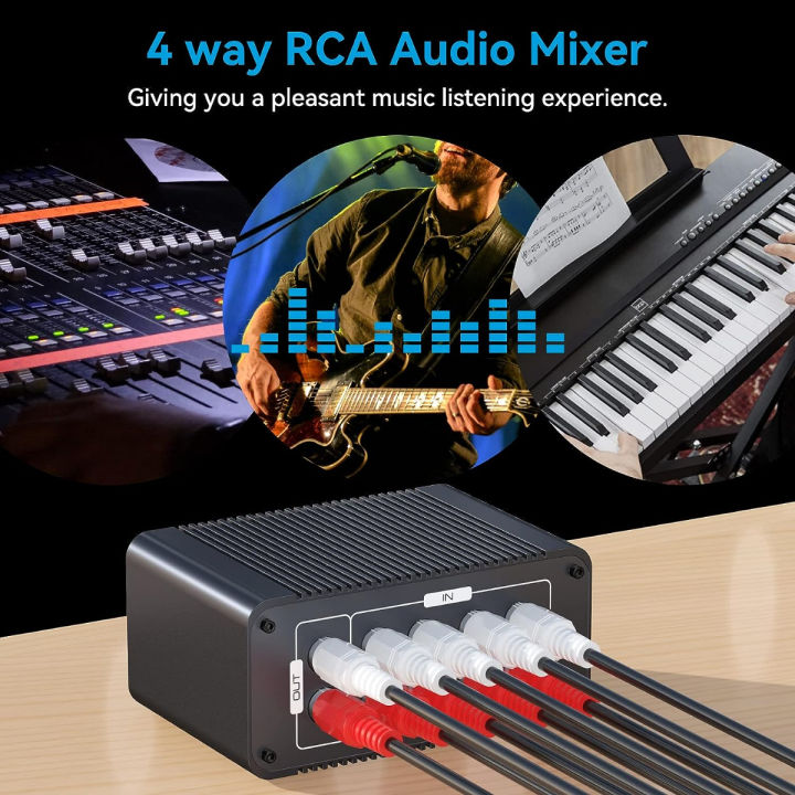 cmstedcd-audio-mixer-ultra-low-noise-4-channel-rca-l-r-line-levels-control-box-passive-mixer-rca-inputs-output-separate-volume-controls-for-small-club-bar-or-recording-studio-4-in-1-out-mix