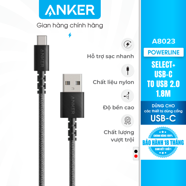 Cáp sạc Type C Anker PowerLine Select+ USB-C ra USB 2.0 dài 1.8m – A8023