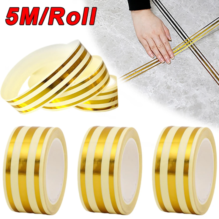 5M/Roll SelfAdhesive Tile Gap Stickers Waterproof Gold Wall Gap Sealing Strip Tape Ceramic