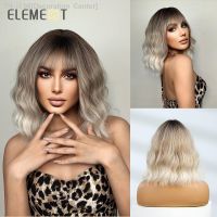 ELEMENT Short Medium Cool Ombre Dark Root to White Blonde Loose Curly Hair Wig with Bangs Cosplay Party Daily Wigs for Women [ Hot sell ] Decoration Center