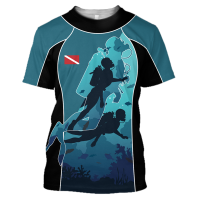 Summer Funny Scuba Diving 3D Print Mens T-shirt Crew Neck Short Sleeve Loose Tops Tees Oversized T Shirt Men Clothes Kid Tops