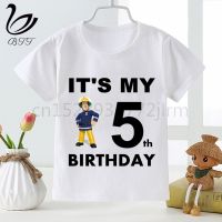 COD DSGRGTRDRT Birthday Tshirt Fireman Sam Kids Birthday Gift T-shirt Children Cartoon Funny Printing Birthday Party Tees