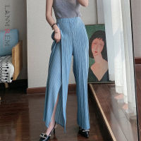 LANMREM Autumn New Pleated Wide Leg Pants Female 2020 High Waist Vent Bottoms Elastic Casual Pants Japan Style Tide YJ029