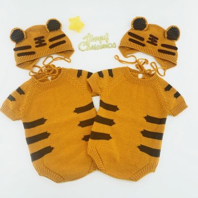 ❃♣ jiozpdn055186 Q81A 2 peças acessórios para fotografia de bebês recém-nascidos tricô bonito conjunto chapéu bebê tigre