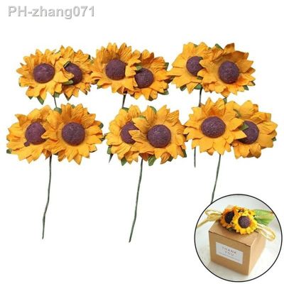 10pcs Artificial Sunflower Flowers For Gift Box DIY Decor Paper Flowers Scrapbooking Craft Mini Daisy Fashion Home Decoration