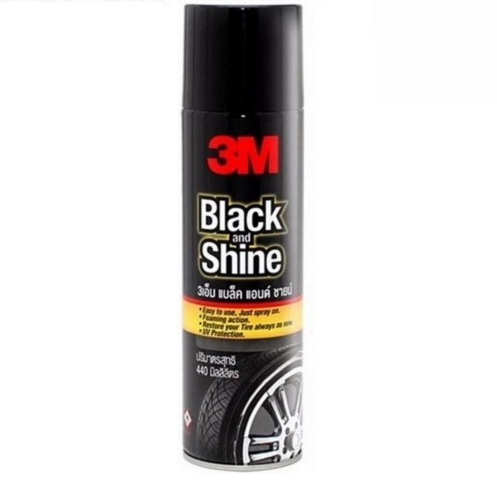 black-and-shine-3m-ผลิตภัณฑ์ทำความสะอาดและเคลือบเงายางรถยนต์ชนิดโฟม-440-มล