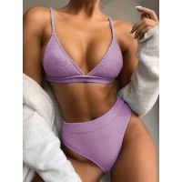 Womens Swimsuit High Waist Bikini 2-Piece Bikini Set Ribbed Swimsuit