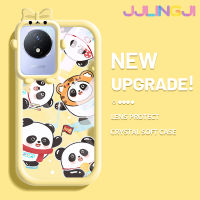 Jjlingji เคสสำหรับ VIVO Y02 Y11 Y02A 2023เคสการ์ตูนแฮปปี้แพนด้าสีสันสดใสน่ารักกล้องมอนสเตอร์น้อยนิ่มสำหรับเลนส์กันกระแทกแบบใสเคสมือถือความคิดสร้างสรรค์โปร่งใสเรียบง่ายฝาครอบป้องกันซิลิโคน