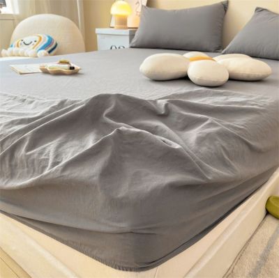 ที่คลุม Kasur Kapuk สีทึบผ้าปูที่นอนผ้าคลุมฟูกผ้าปูที่นอนพอดีกันลื่นปรับได้ผ้าปูที่นอนเตียงเดี่ยวขนาดควีนไซส์