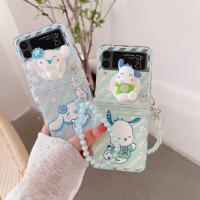 Sanrio Cinnamoroll Pochacco 3D ตุ๊กตาเคสโทรศัพท์โซ่มือสำหรับ Samsung Galaxy Z Flip 3 4 5G Zflip3 Zflip4 Flip3ฝาครอบ Flip4