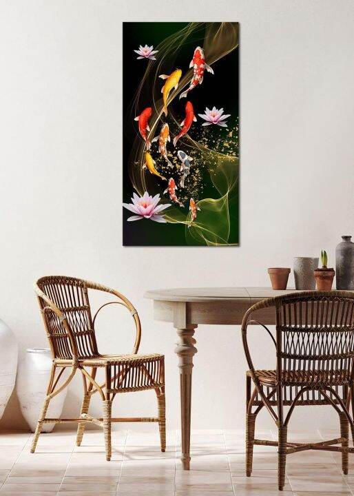 Canvas Art Koi Fish Feng Shui Nine Fish Painting 9 Koi Fish Wall Art