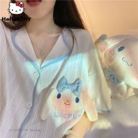 Sanrio Cinnamoroll เสื้อผ้าผู้หญิง2ชิ้นชุดเสื้อคาร์ดิแกนกางเกงขาสั้นชุดนอนฤดูร้อน Y2k ชุดนอนใหม่ชุดนอนสตรีเกาหลี