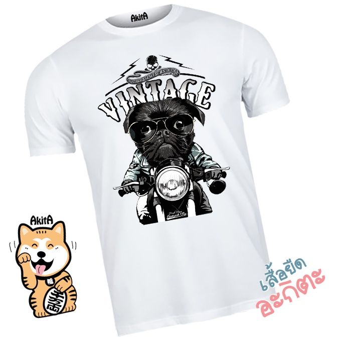เสื้อยืดลายหมาขี่มอเตอร์ไซค์-vintage-motorcycle-dog