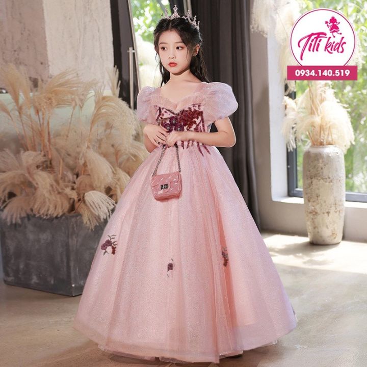 Đầm Váy Dự Tiệc Cho Bé Gái TiTiKids Hồng Hoa Tím CC225 | Lazada.vn