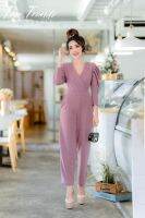 T-JL10 JUMPSUIT จั้มสูทขายาว ไขว้หน้า แขน3/4 ผ้ายืดทั้งตัว มีไซส์สาวอวบ (s33-35”, M36-40”) ชุดผู้หญิง ชุดสาวอวบ ชุดออกงานหรูๆ ชุดทำงาน แฟชั่นผู้หญิง