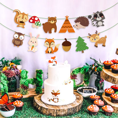 Baby Shower Safari Jungle Party ตกแต่ง Woodland Theme แบนเนอร์สัตว์ป่าการ์ตูนเด็กวันเกิด Party Favors Supplies