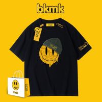 Bkmk เสื้อยืดคู่รักแขนสั้นผ้าคอตตอนทรงหลวมทรงผู้ชายสไตล์ถนนอเมริกัน