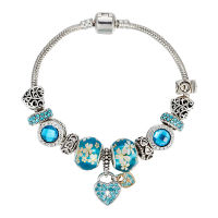 Blue Sky Heart Series Pendants Pan-Style Bracelets Silver Plated Bangles Original Charms Pan Beads For Jewelry Making