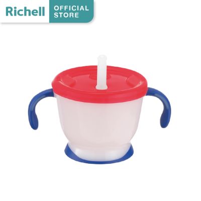 Richell (ริเชล) ถ้วยฝึกดูด มีปุ่มกดน้ำ สำหรับเด็กฝึกดูดหลอด หลอดกันสำลัก รุ่น AQULEA (150มล.)