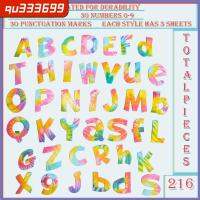 ชุดตัวอักษรผสม QU333699 216ชิ้นขนาด3.93นิ้วตัวอักษรมัดย้อมสีบอร์ดติดประกาศสำหรับแสดงเซ็ตตัวเลขตัวอักษรบอร์ด
