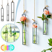 Bud Flower Hanging Vase Iron Art Hydroponic Creative Wall Hanging Flower Vase Test Tube Glass Floral Container Nordic Home Decor