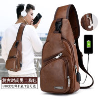 USB mens chest bag portable charging leisure diagonal cross bag outdoor sports Pu chest bag generation UTZG