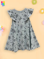 KiddeeCrew ชุดกระโปรงเด็กระบายแขน ลายดวงดาว สีเทา Star printdress in gray เหมาะสำหรับอายุ 2-10 ปี