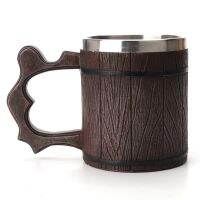 Wood Beer Mug 450Ml Simulation Wooden Barrel Mug Office General Resin Stainless Steel Liner Water Cup