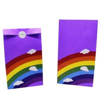 5 10pcs Rainbow Cloud Pattern Kraft Paper Wrapping Bag Cookie Candy Food Packaging Bag For Wedding Birthday Party Supplies