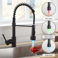 Kitchen Faucets Brushed Nickel for Kitchen Sink Single Lever Pull Out Spring Spout Mixers Tap Hot Cold Water Crane 9005SN-LED