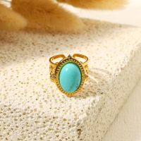 [COD] turquoise oval natural stone titanium steel ring fade open niche high-end adjustable for women