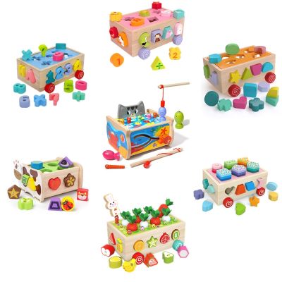 [COD] Multi-functional drag intelligence box baby toy puzzle early education geometry shape matching trailer building blocks