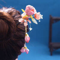 สไตล์จีนผม Sticks R Pearl ยาว Tassels Hairpins คลิปตะเกียบผมสีแดงเจ้าสาว Headdress ส้อมผม Accessories