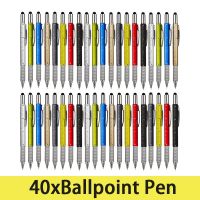 40Pcs 6 in 1 Tool Ballpoint Pen Screwdriver Ruler Spirit Level Multi-function Aluminum Touch Screen Stylus Pen Pens