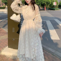 2022 Winter Lace Fairy Dress Women Sweet Flare Sleeve Casual Korean Party Dress Female Elegant Slim Design Evening Vintage Dress