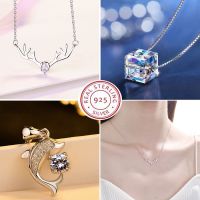 【cc】﹉◎✐  925 Sterling Big Stone Pendant Chain Necklace for Woman Jewelry