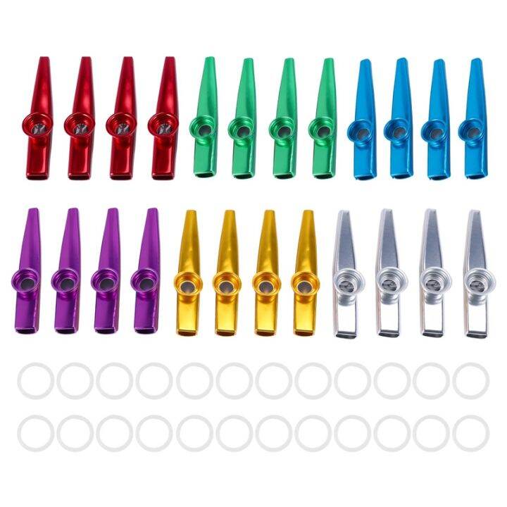 24Pack Metal Kazoos with 24 Pcs Kazoo Flute Diaphragms 6 Colors,Good