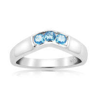 CHRISHA_แหวนเงินแท้ 925 ประดับพลอยบลูโทแพซ (Blue Topaz) และเคลือบด้วยทองคำขาว ขนาด 7.5 *บริการปรับขนาดแหวนฟรี แชทกับร้านก่อนสั่งซื้อ*