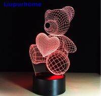【❂Hot On Sale❂】 jiangyi Rgb 3d หมีเท็ดดี้แบร์สำหรับเด็กโคมไฟตั้งโต๊ะเปลี่ยนสีได้7สีไฟกลางคืนชุดเครื่องปรุงสำหรับวันเกิดวันวาเลนไทน์3d16
