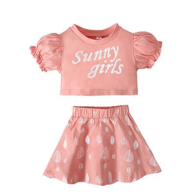 [COD] and children European summer style Puff sleeve letter short T-shirt top printed Two-piece childrens