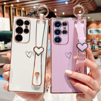 【2023】Cute Love Heart Wrist Strap Plating Silicone Phone cket Case For Samsung S23 S22 Ultra S21 Plus S20 F E A52 A53 A33 A23 Cover 【hot】