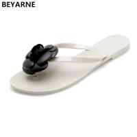 BEYARNE woman jelly shoes lady students summer flats sandals women summer beach flip flops slides slippers Camellia flower 36-41