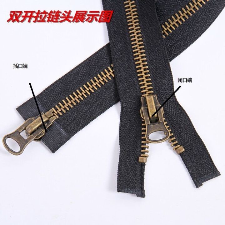 1piece-8-double-sliders-zipper-brass-zipper-for-clothing-down-jacket-bags-zipper-army-green-black-free-shipping