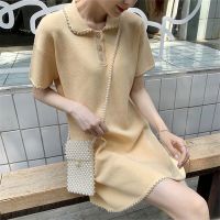 ร้อน, ร้อน★Missliu Fashion Womens Summer 2023 New Korean Loose Straight Short Sleeve Polo Collar Knitted Dress