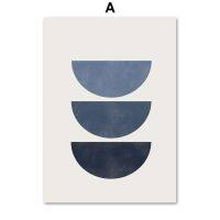 Sumanssa Modern Mid-Century Boho Blue Abstract Wall Art: Geometric Nordic ผ้าใบพิมพ์โปสเตอร์สำหรับตกแต่งห้องนั่งเล่น