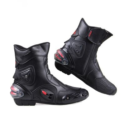 Men Motorcycle Boots PU Leather Motorsport Riding Racing Boots Motocross MX Shoes Motorbike Bike Protective Gear