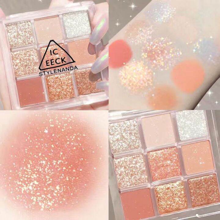 จานอายแชโดว์-จานอายแชโดว์-จานอายแชโดว์เก้าสี-อายแชโดว์สี-earth-glitter-pink-pearlescent-sequins-กันน้ำสุทธิสีแดงนักเรียนจานอายแชโดว์เก้าสี