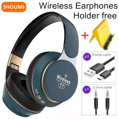 ZZOOI Shoumi T7 Wireless Earphones Bluetooth 5.0 Headset Stereo Foldable Headphone with Mic Smart Phone Holder for Xiaomi iPhone Phone