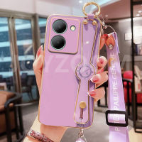 สายรัดข้อมือชุบด้วยไฟฟ้า6D เคสโทรศัพท์5กรัม Y36เคสสำหรับ VIVO + ฝาหลังซิลิโคนแบบนิ่มเชือกยาว