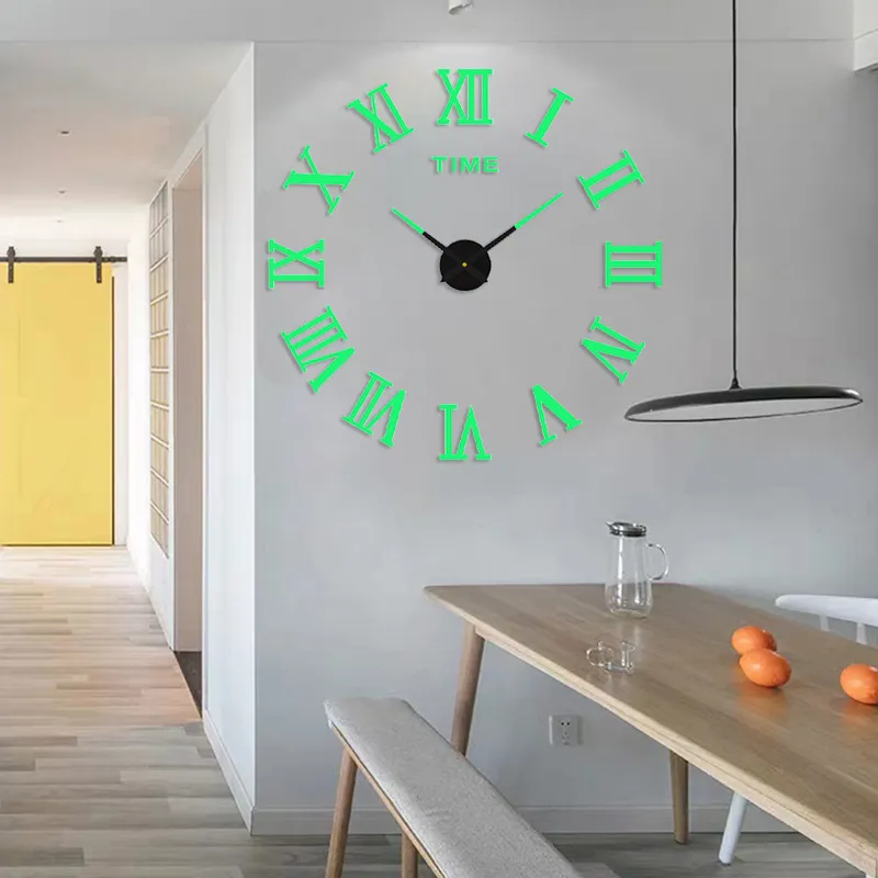 3D Wall Clock Luminous Frameless Wall Clocks DIY Digital Clock Wall  Stickers Silent Clock for Home Living Room Office Wall Decor